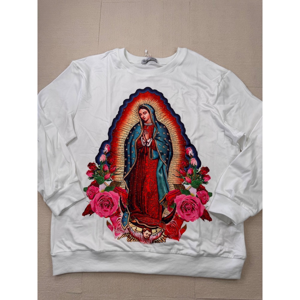 Internet Fashion Inc Virgin Mary Guadalupe Rose Sweatshirt White L/XL WL-2011#D